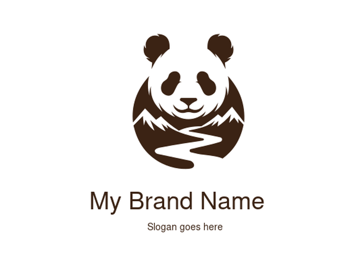 Black and Brown Panda with Mountain River Logo Design for Eco-Friendly Outdoor and Wildlife Brands